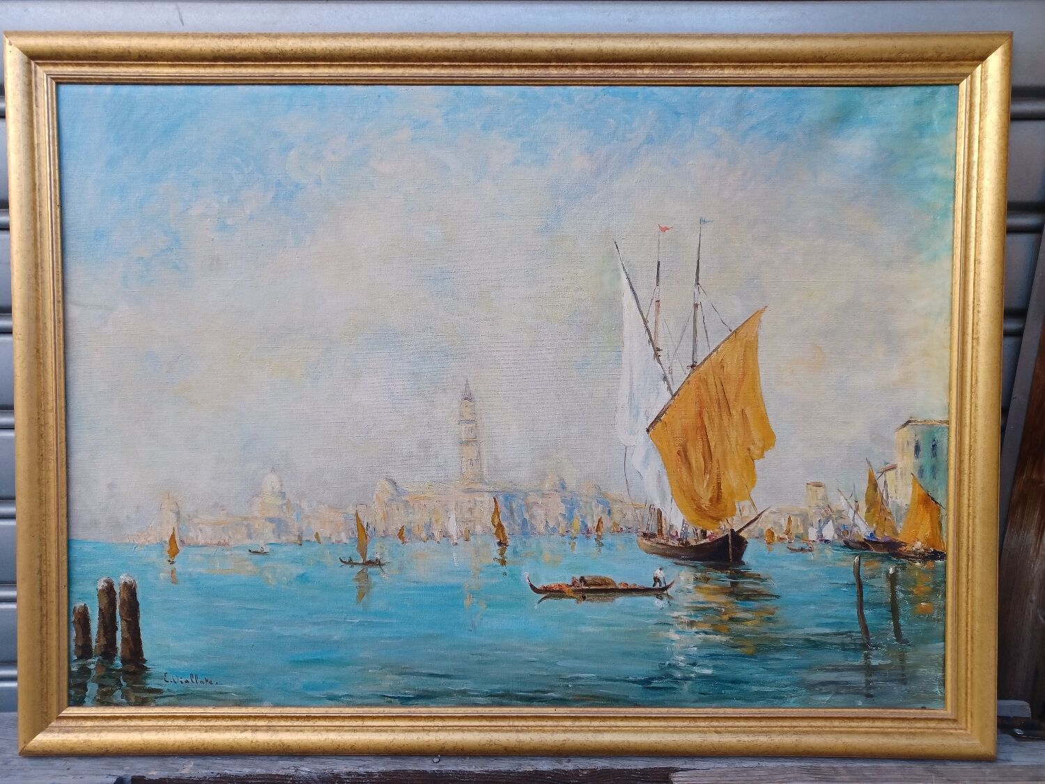 Oil on canvas of Venice, by Ernest Viallate