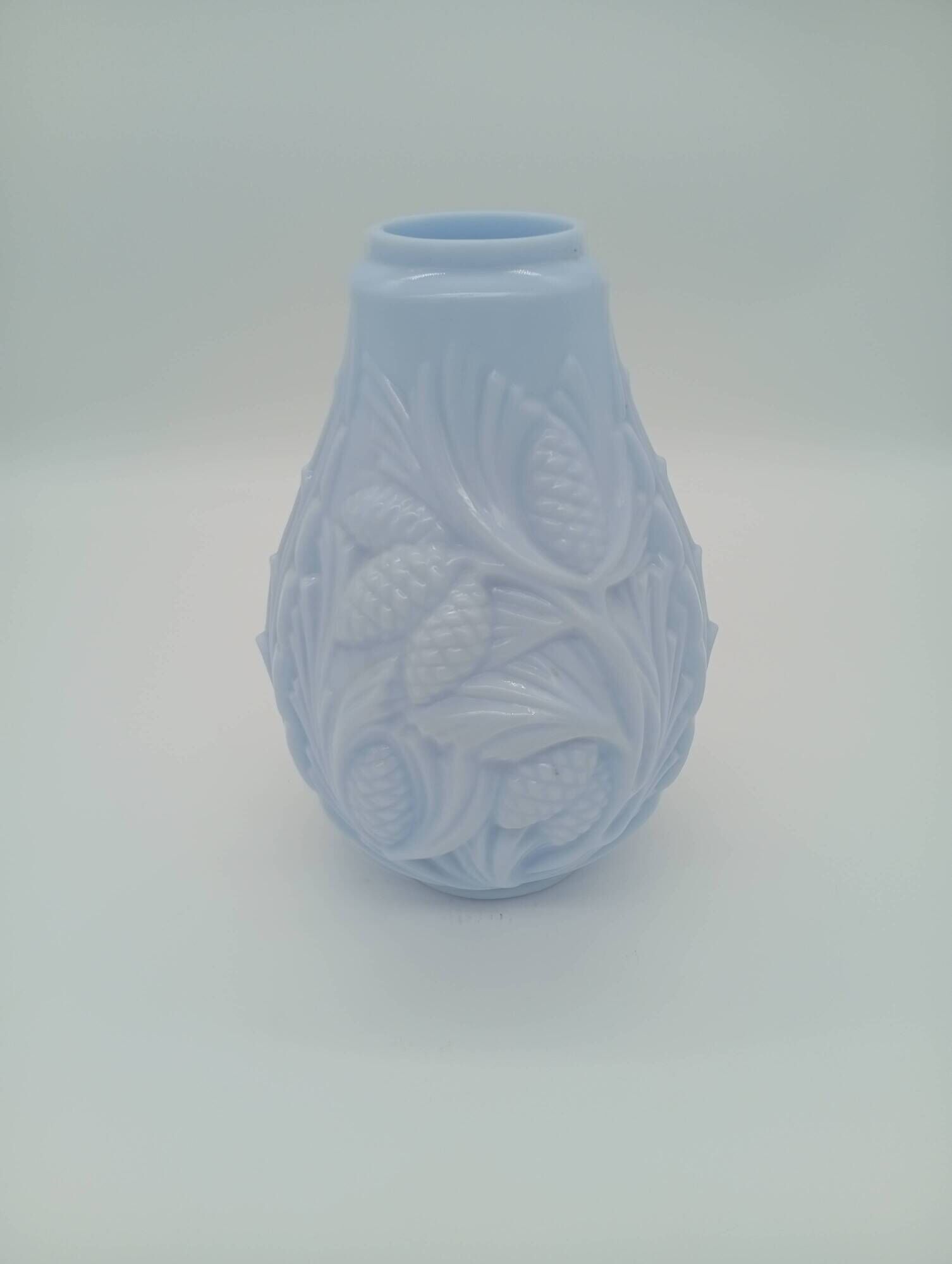 Art Deco Opaline Vase Blue Pastel Glass Pine Cone Decoration France 1930s