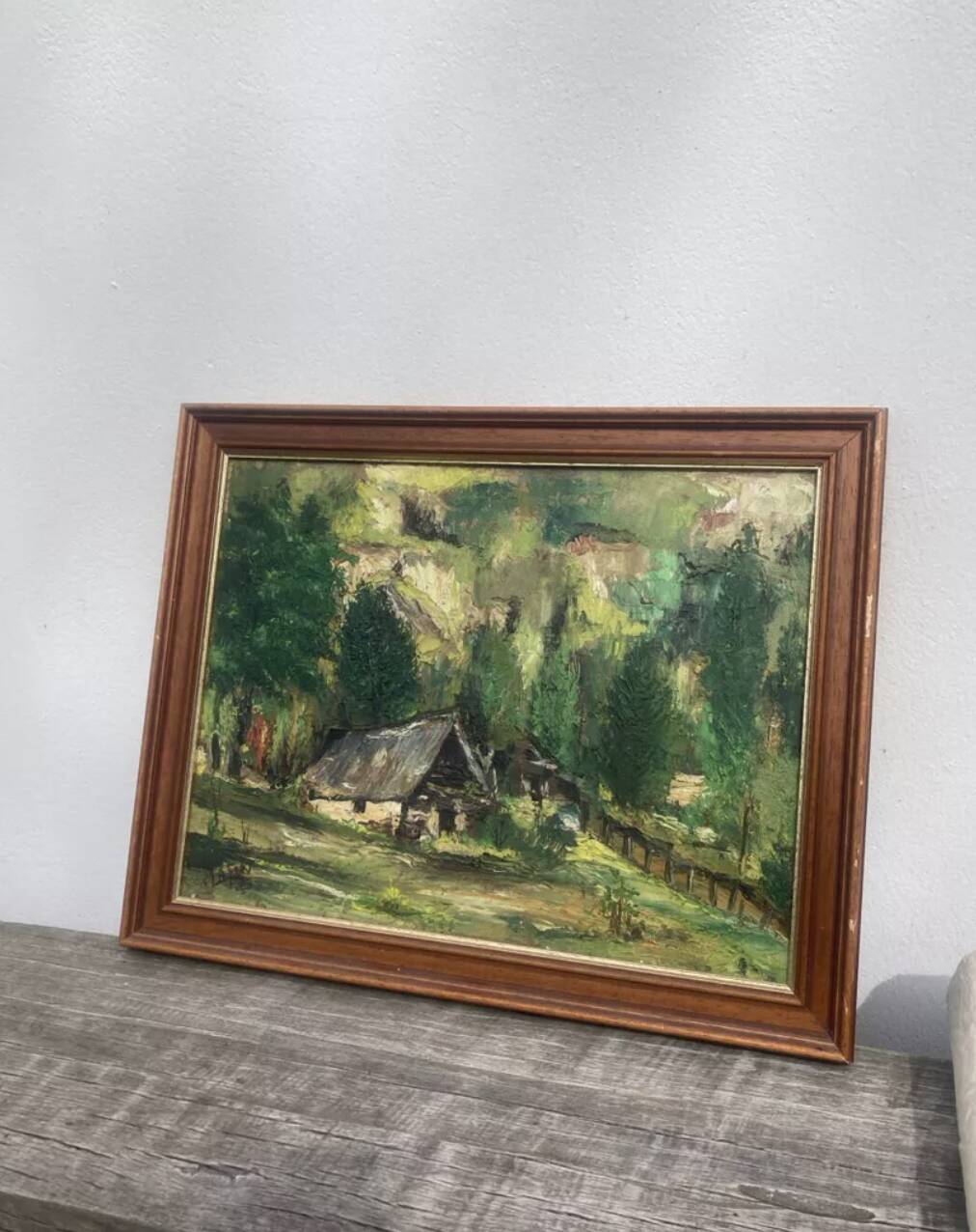 Knife-stamped painting of a mountain