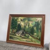 Knife-stamped painting of a mountain