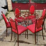 Lot of round table and 6 chairs in ironwork Raymond Menos Haiti