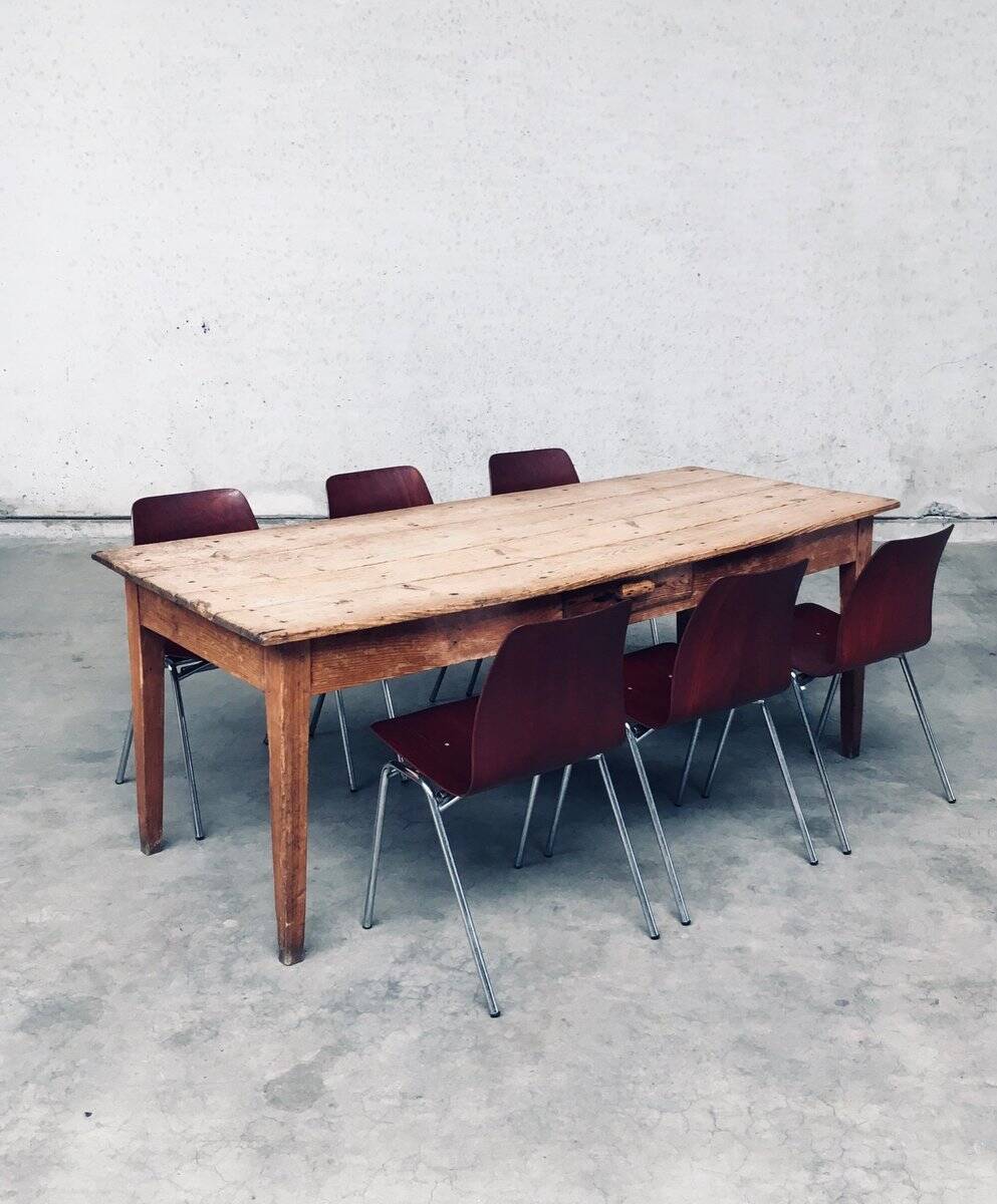 French Country Design Pine Dining Table with Drawer, France, 1930s