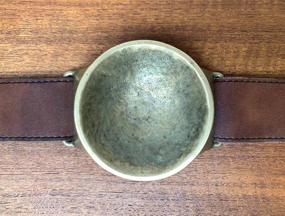 Mid-Century Bronze and Leather Armrest Bowl or Ashtray, 1960s
