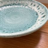 Plat assiette émaillée bleue tripode