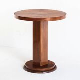 Art Deco style pedestal table in walnut wood veneer. France, 40's