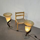 Large Jugendstil floor / table lamps, Roberto Galli, stone base with Italian glass shade