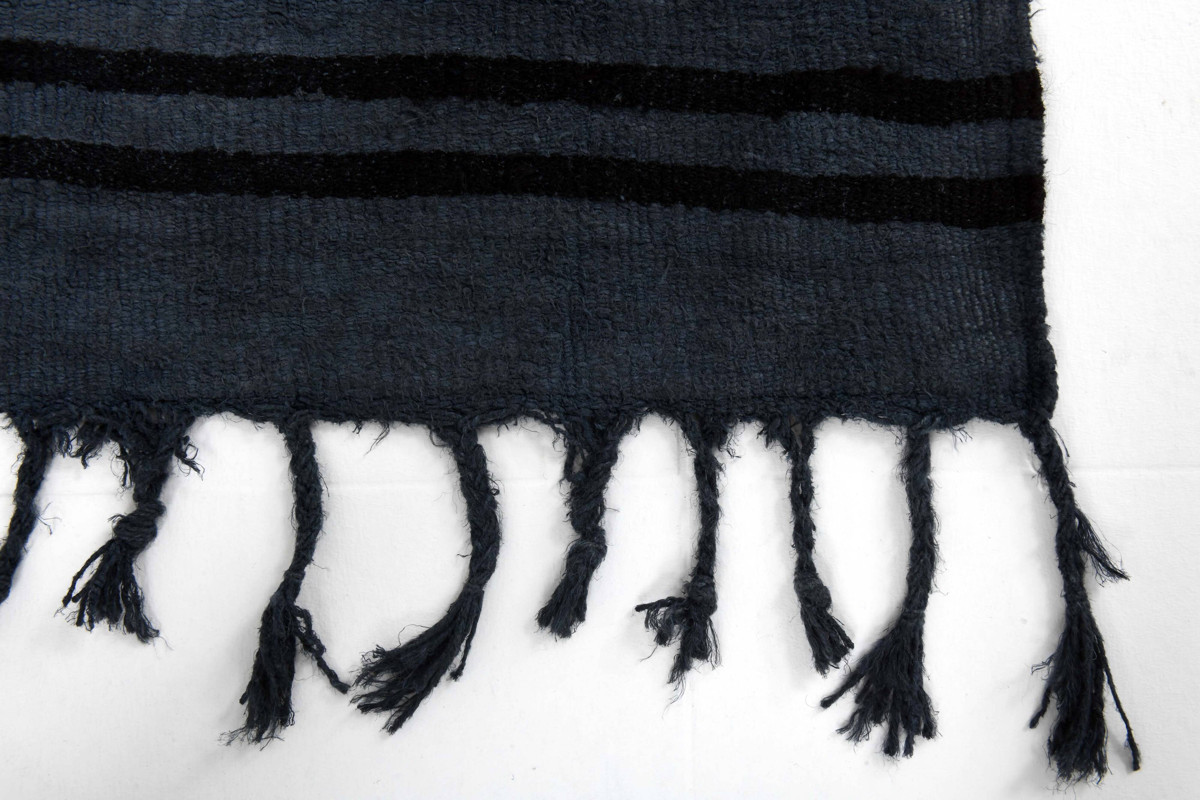 6x8 Navy Blue & Black Striped Kilim Rug, 174x240Cm