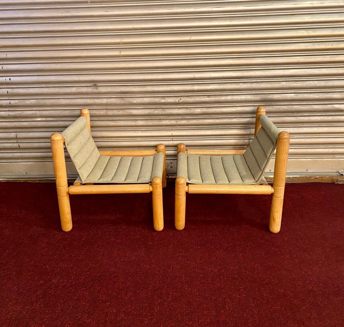 Pair of 1970s/80s armchairs in natural wood