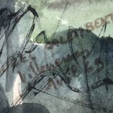 Watercolor & black ink landscape of villecresnes 94 val de marne, pylons, signed suzel calembert