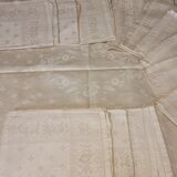 Ancienne nappe lin damassée beige 160 × 180 cm + 12 serviettes