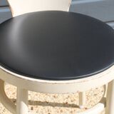 6 baumann chairs, white gull with black faux leather.