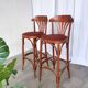 Mid-Century Thonet Style Bar Stools: Red Faux Leather Seat, Set of 2