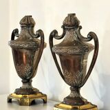 Pair of solid wood and bronze door handles, classical style, Italy 20th century.