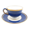 Tasse à thé antique Wedgwood et porcelaine en os de soucoupe. Poudre bleu et or porcelaine anglaise pied de tasse cir