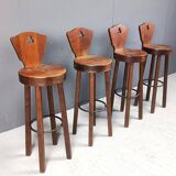 Mid century brutalist bar stools - set of 4, 1960s