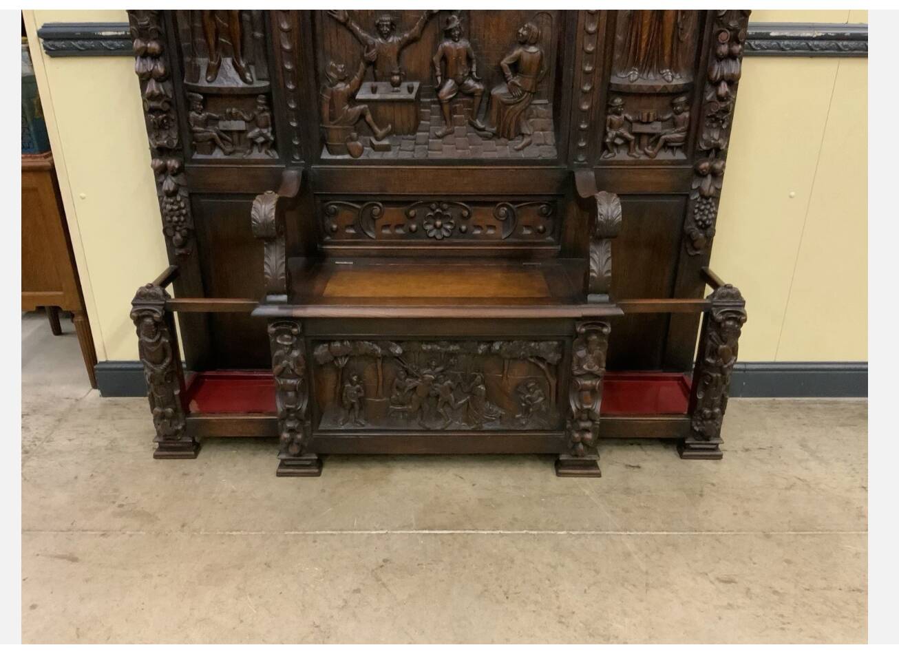 Antique impressive wardrobe with bench trunk.