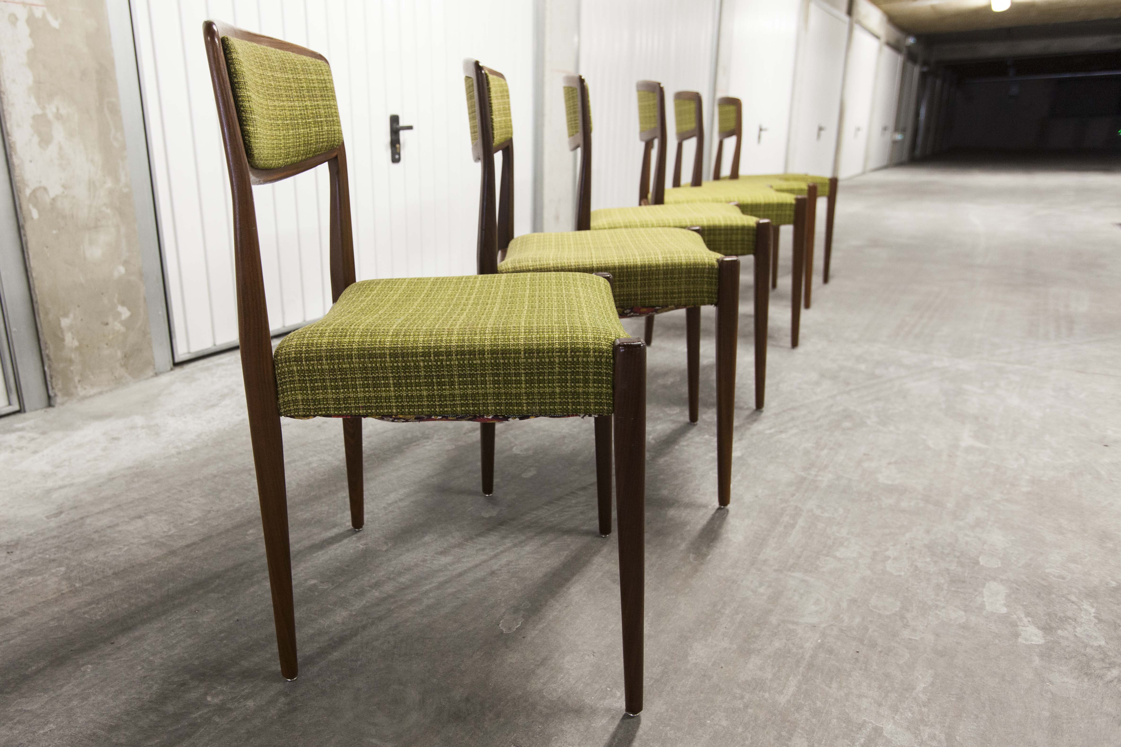 Lot of 6 teak and fabric chairs