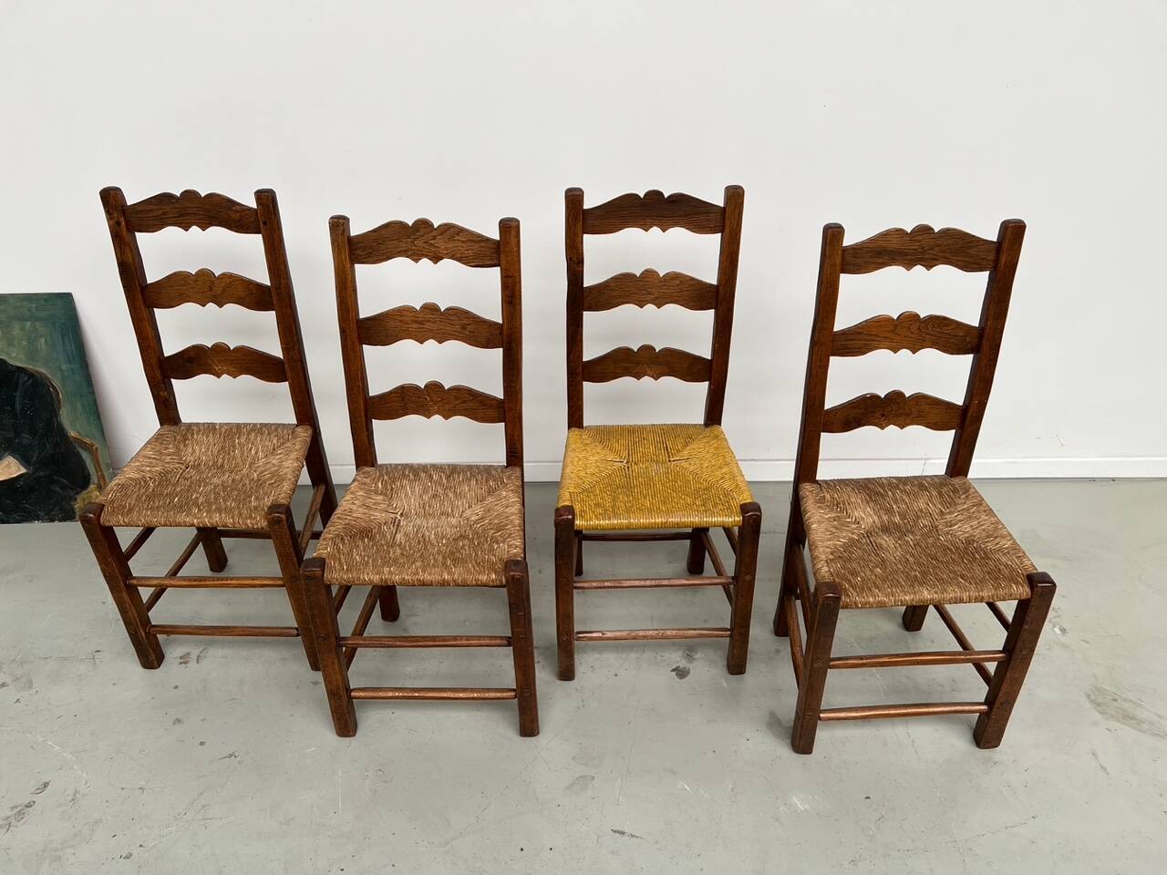 Rustic handcrafted oak chairs 1900