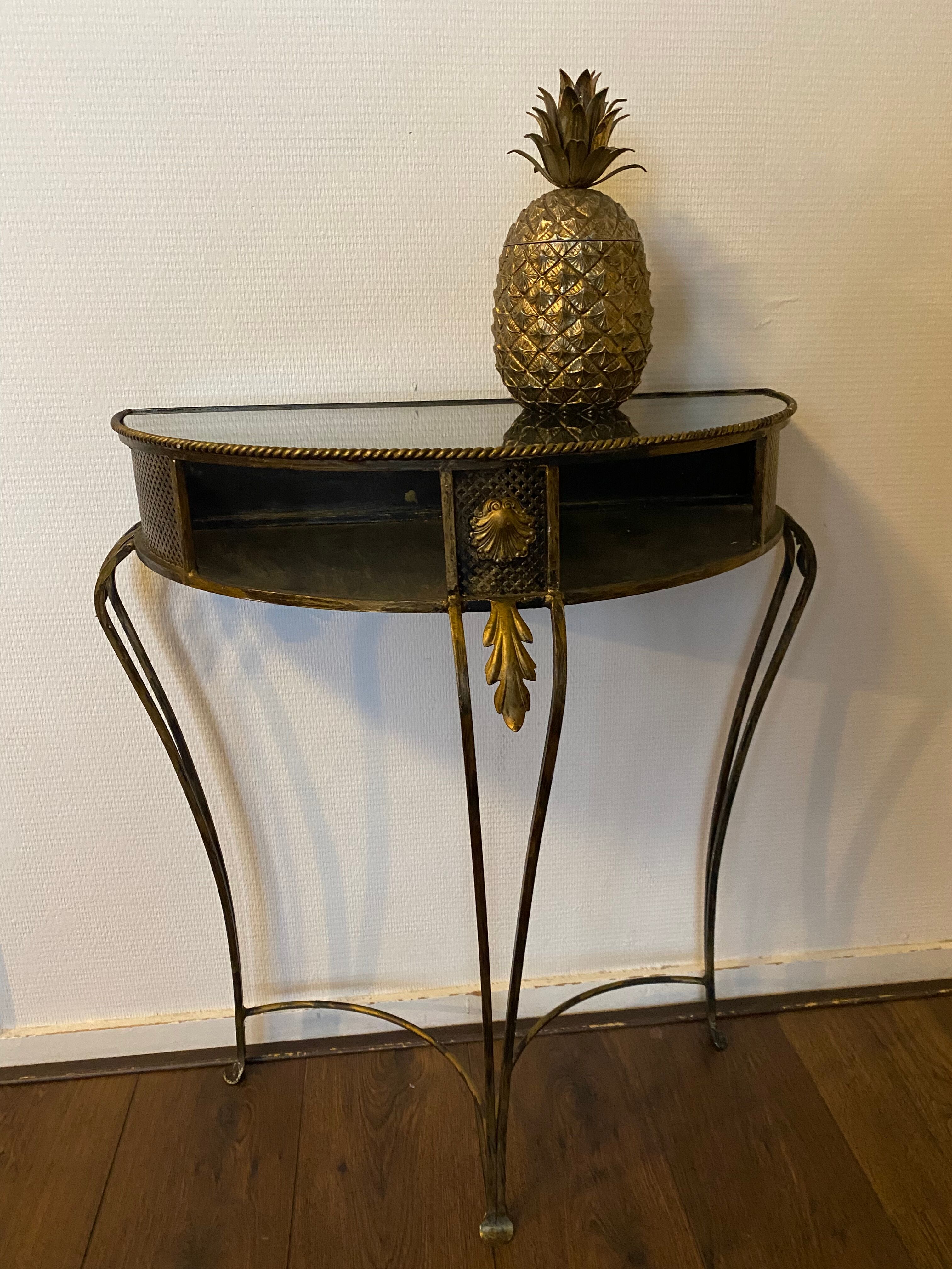Vintage Regency Black and Gold Metal Console Hall Table, 1960s