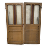 Double glass and patinated fir passage doors, 20th century