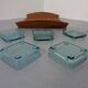 Teak tray with glass bowls by Jens Quistgaard for IHQ Dansk Designs, 1960s, set of 6.