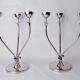 Pair of art deco candlesticks in stainless steel 3 flames and blue stones, Spain, 1970
