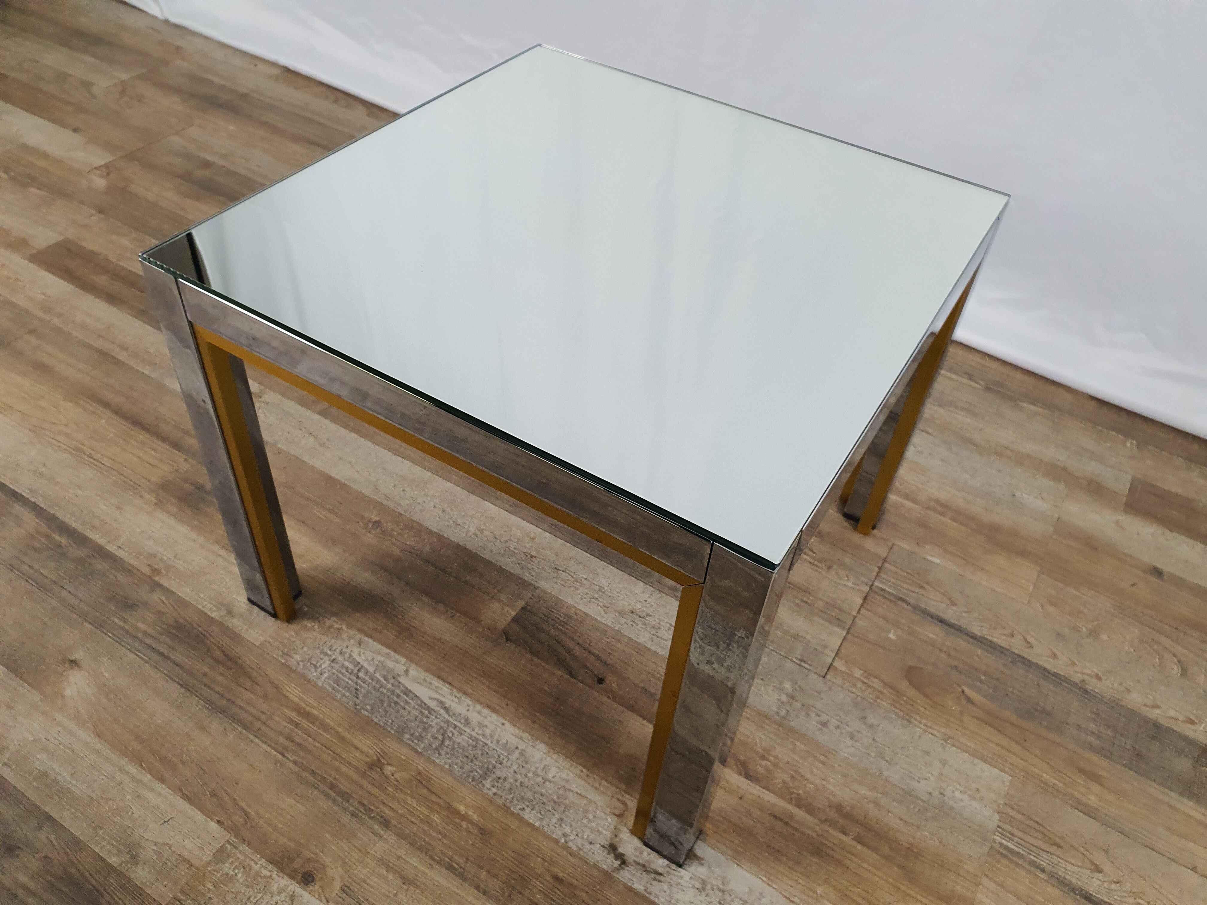 Table basse de Renato Zevi avec plateau en miroir, années 70