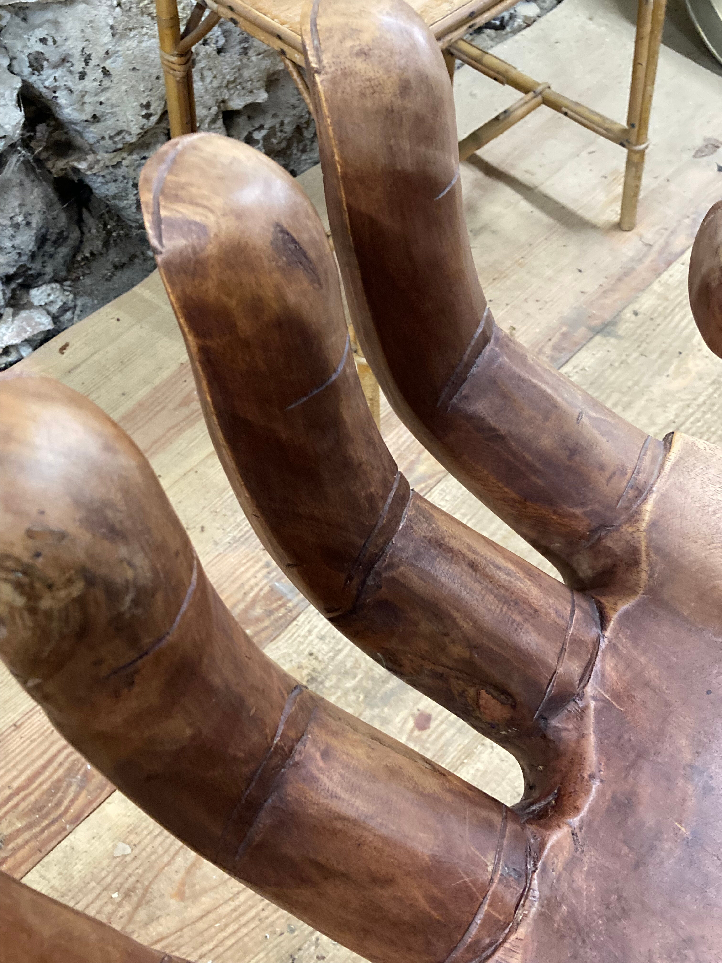Unique vintage exotic wood hand chair, 70s