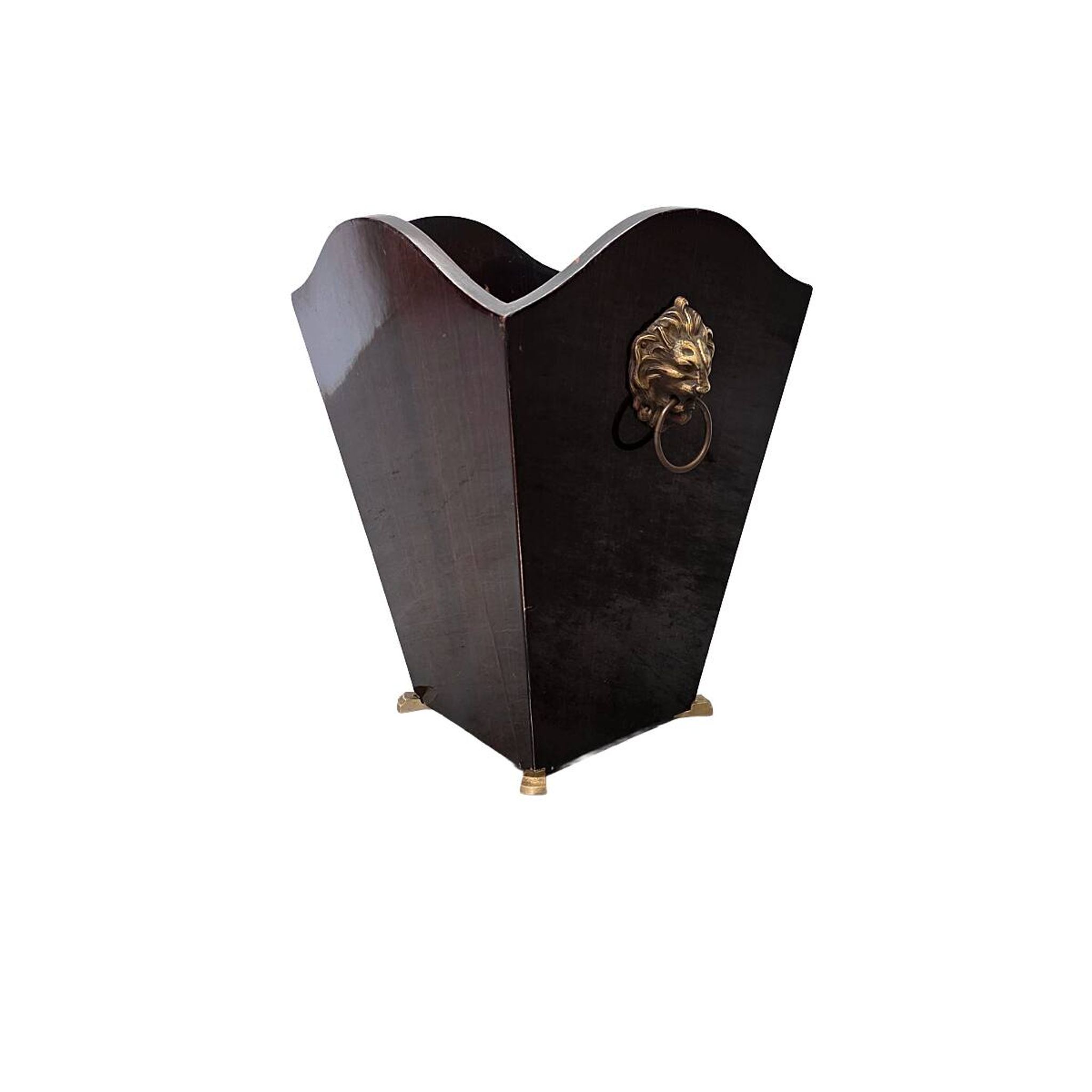 Antique French Mahogany paper Bin With Lion Heads, late 1800s