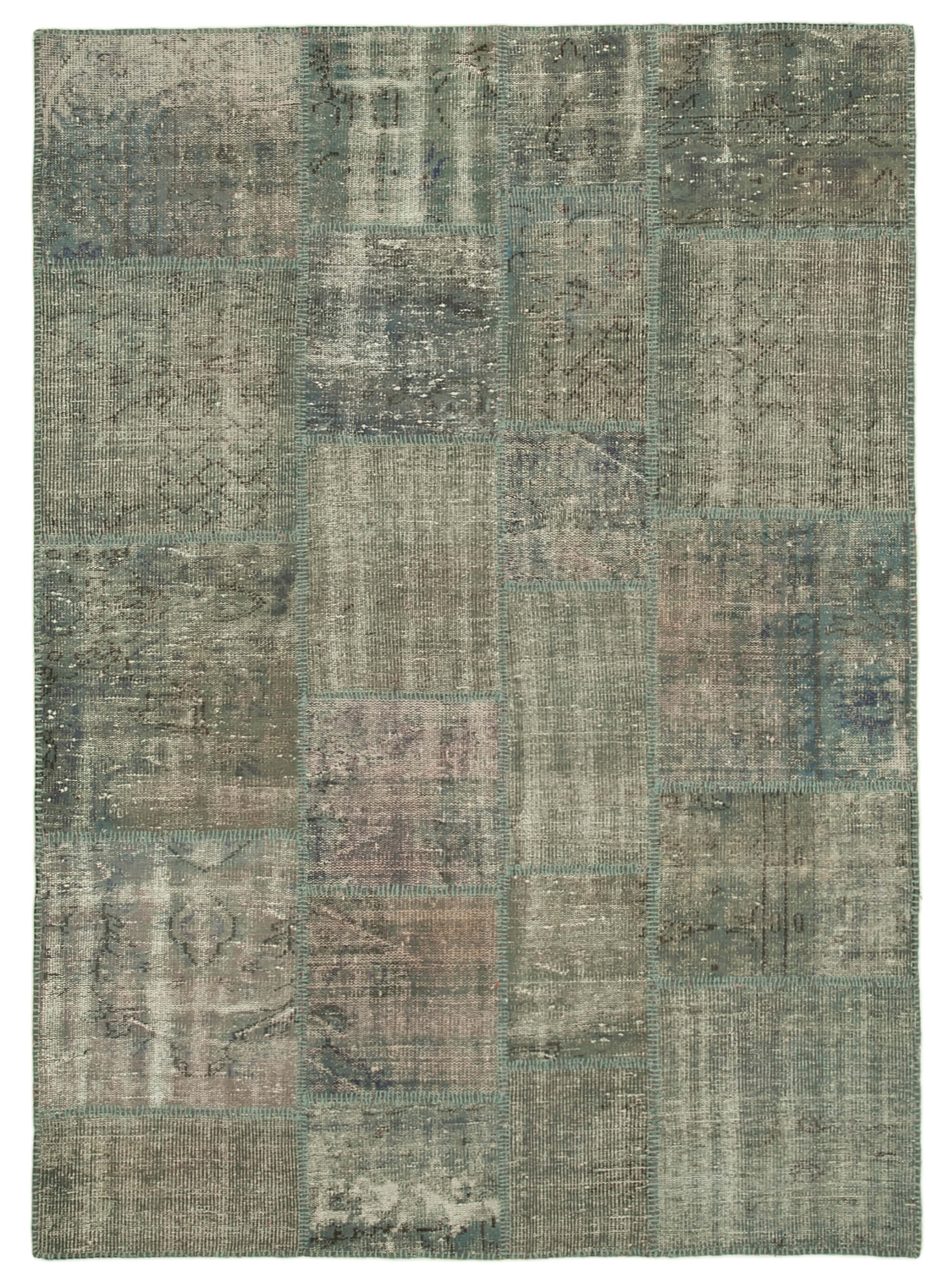 Handwoven turkish contemporary 176 cm x 245 cm grey patchwork carpet