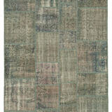 Handwoven turkish contemporary 176 cm x 245 cm grey patchwork carpet