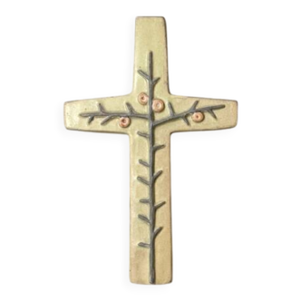 Jeanne Leveque ceramic crucifix, religious cross, wall decoration