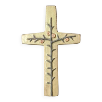 Crucifix en céramique Jeanne Leveque croix religieuse décoration murale