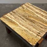 Italian 1970s coffee table in Breccia Sarda marble & steel legs – caramel tones