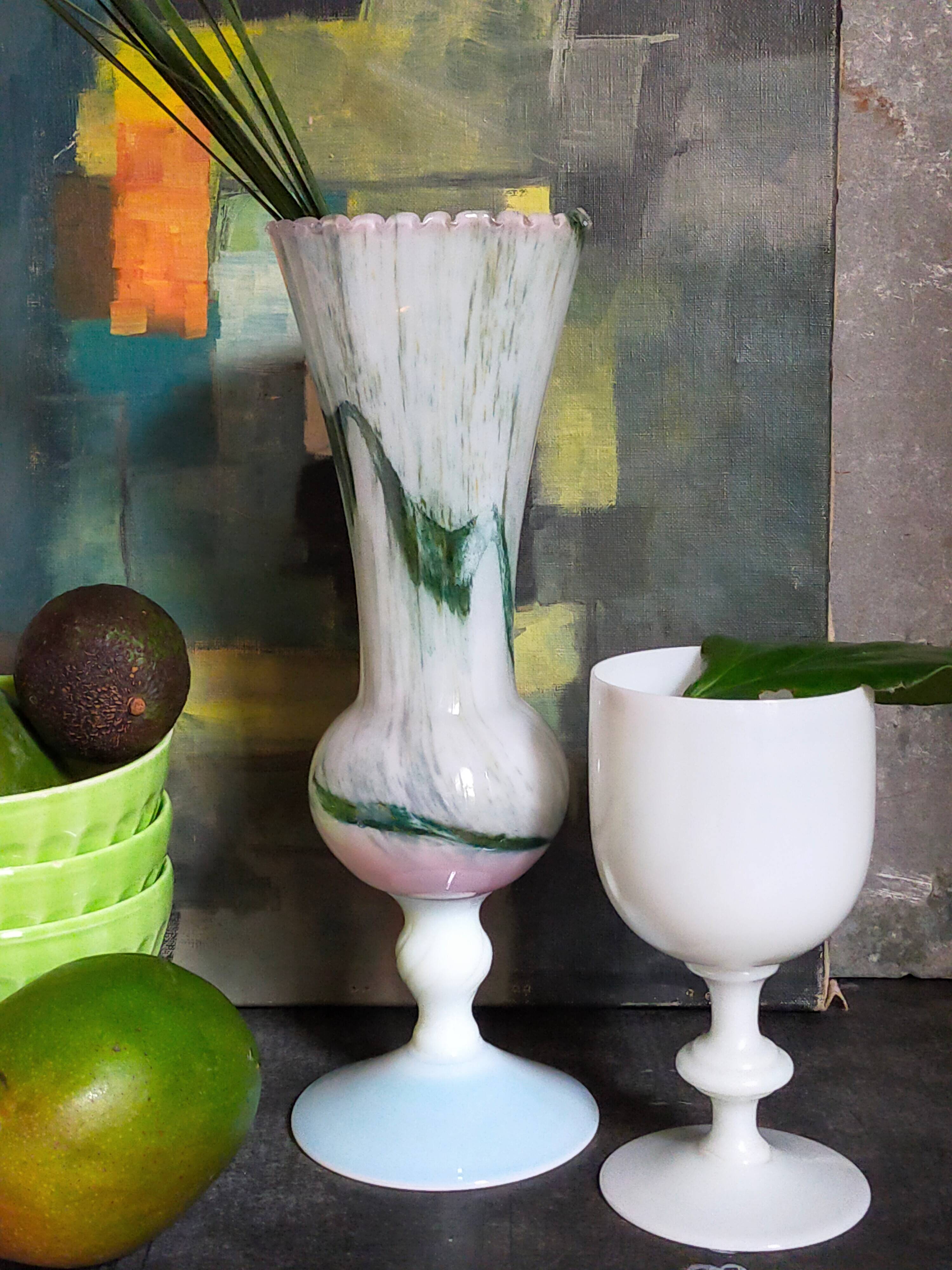 Vintage white opaline vase-cup 16.5 cm