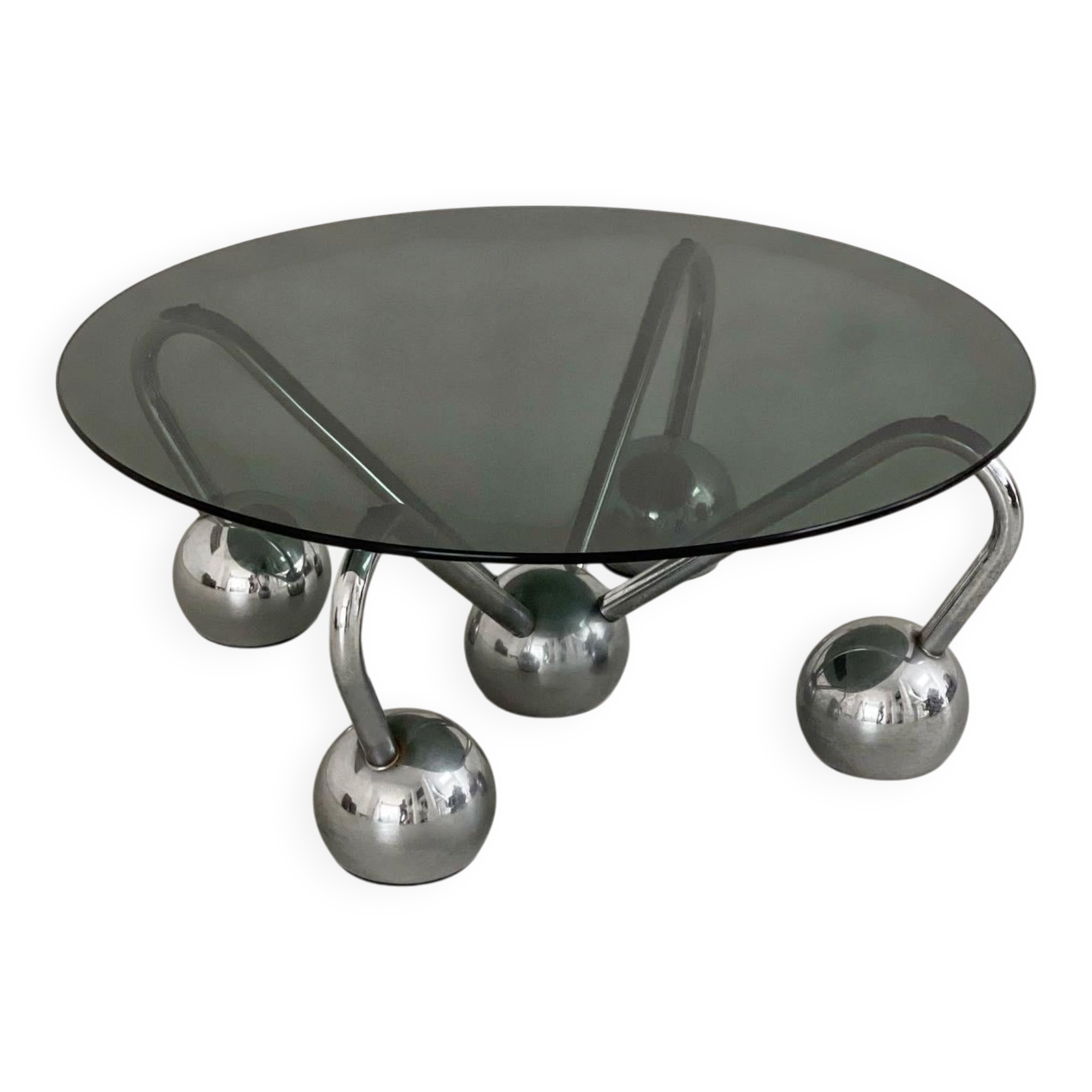 Sputnik Coffee Table in Chromed Metal and Smoked Glass