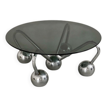 Sputnik Coffee Table in Chromed Metal and Smoked Glass