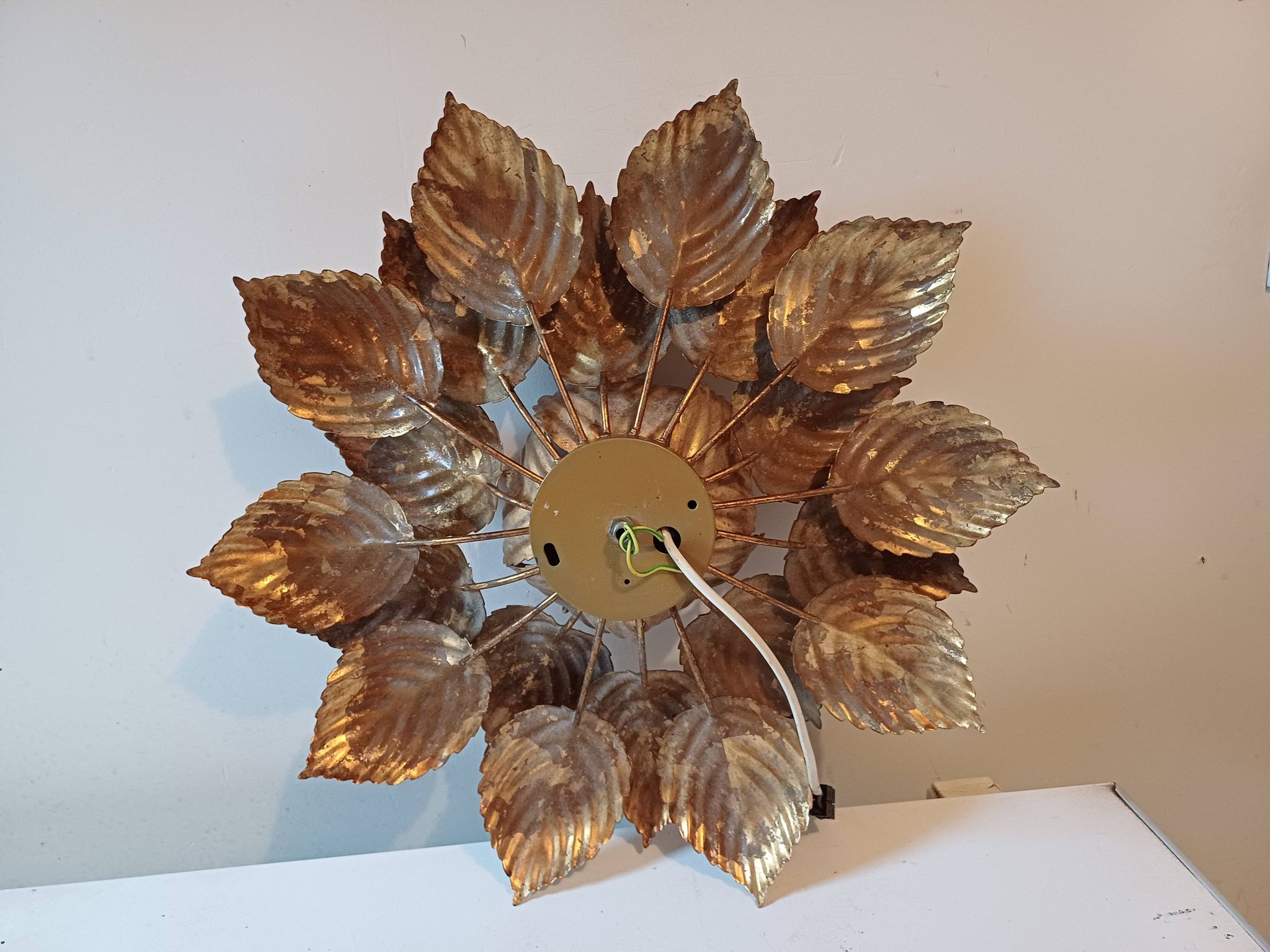 Vintage Gold Metal Wall or Ceiling Light "Sun"