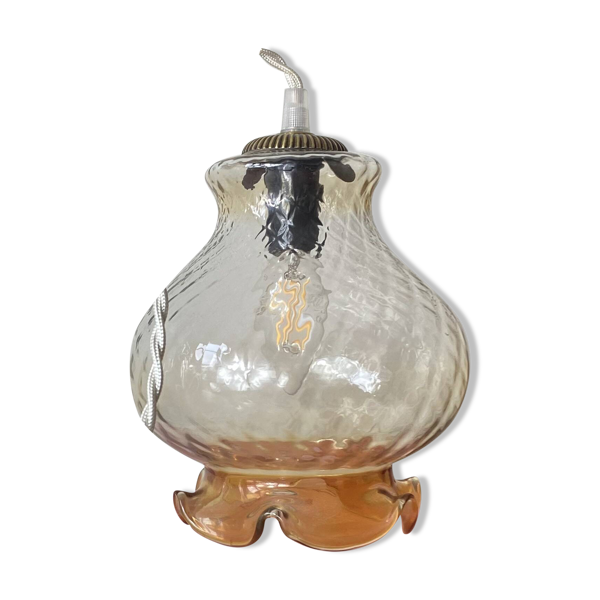 Lampe baladeuse tulipe ancienne en verre transparent et doré — Beyit