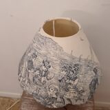Wooden base lamp with blue toile de Jouy lampshade