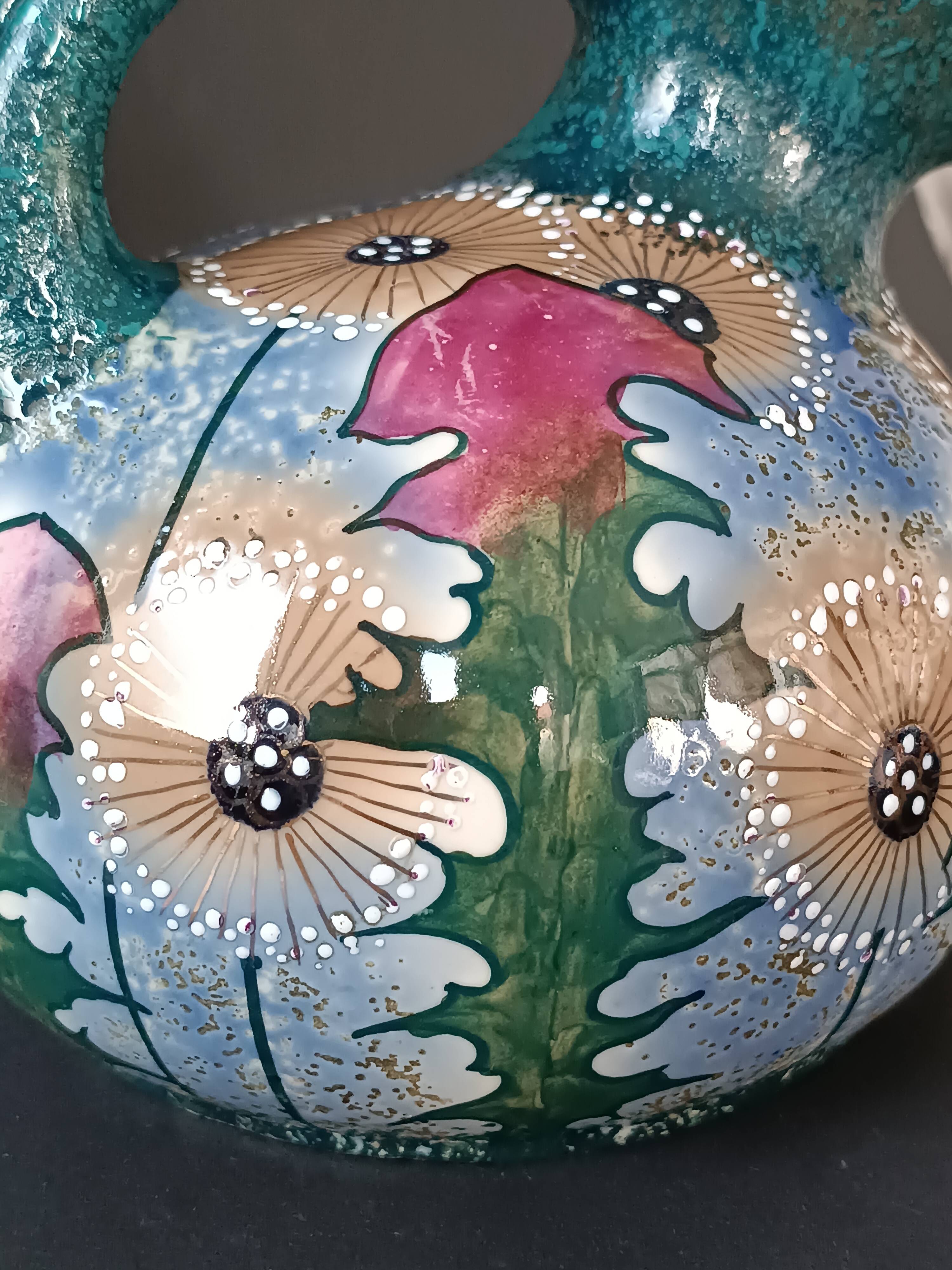 Iridescent porcelain vase with dandelion decoration, Amphora, Czechoslovakia, 1920.