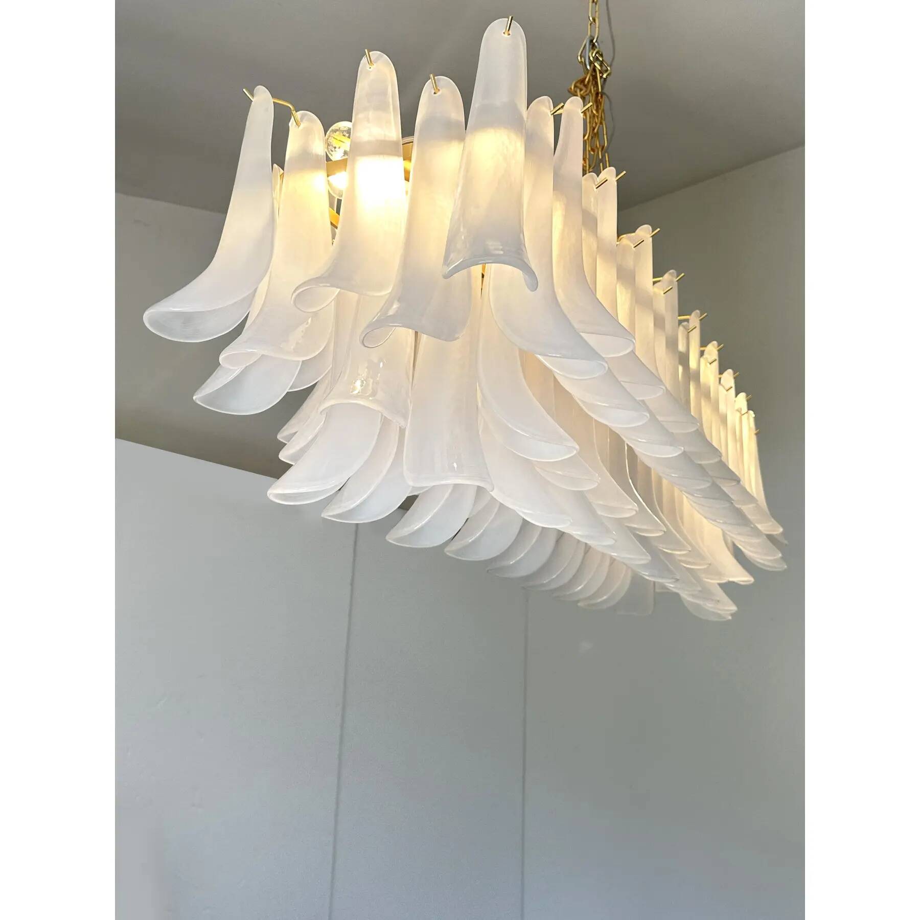 Contemporary Modern Frosted "Selle" Murano Glass Rectangular Chandelier in
