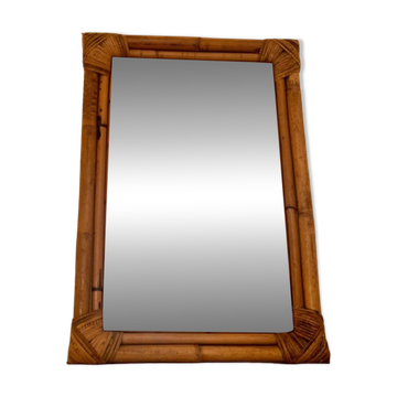 Miroir italien vintage en bambou et rotin, années 50
