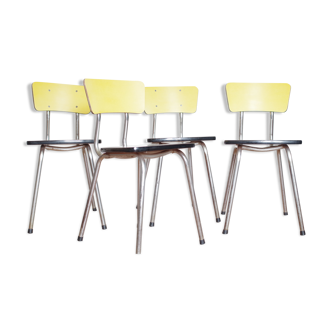 Set of 4 chairs in two-tone yellow and white formica mottled