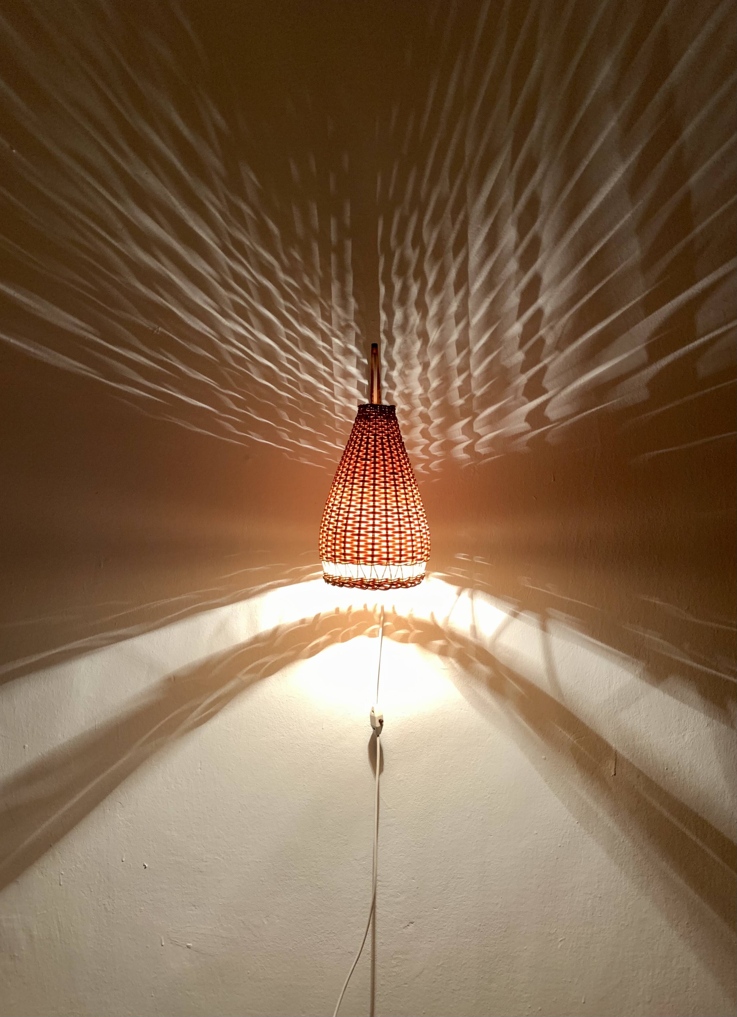 Danish Teak and Wicker Wall Lamp