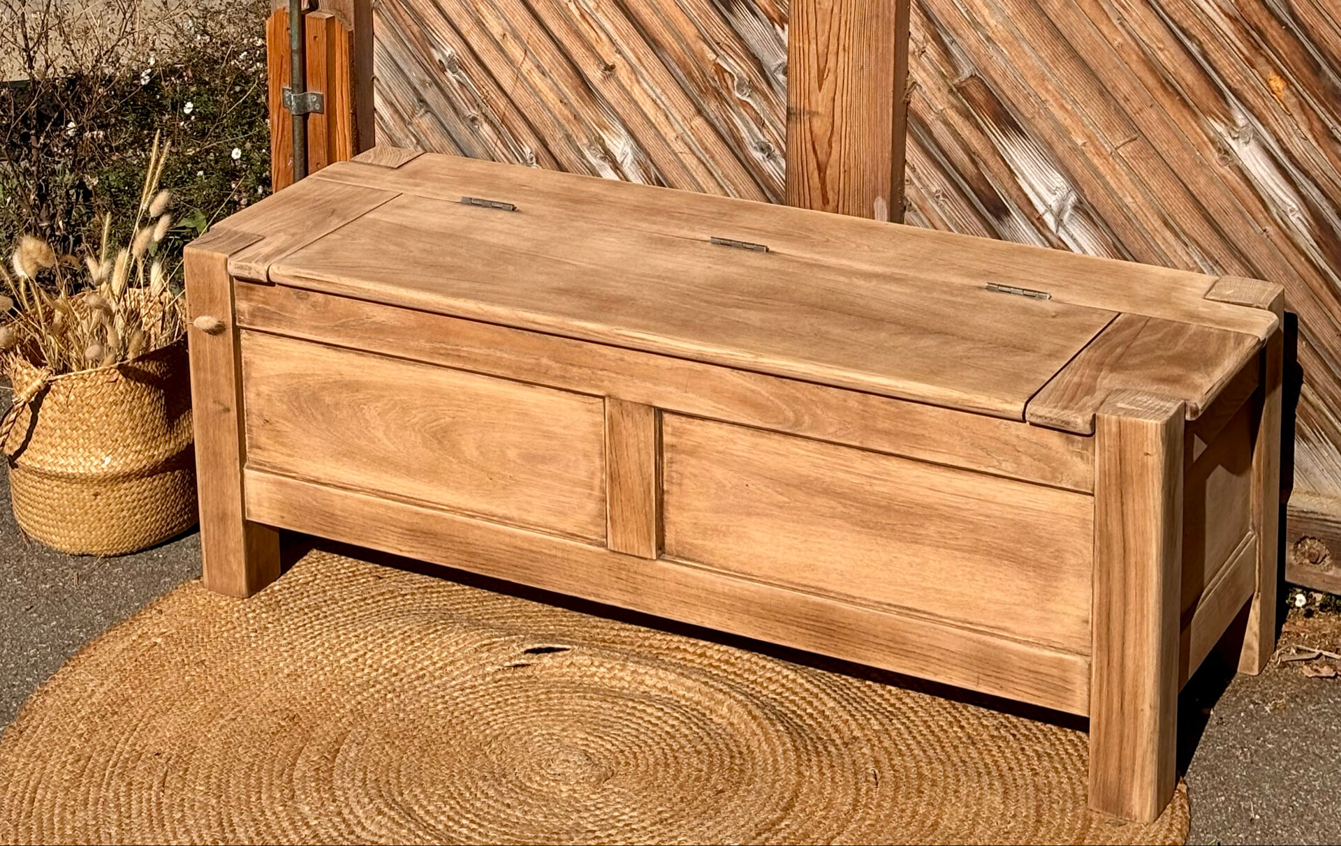 Antique solid oak chest bank