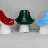 3 painted fiberglass “space age” armchairs. France, circa 1970