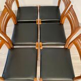 Lot 6 Scandinavian chairs year 60/70 beech and imitation leather