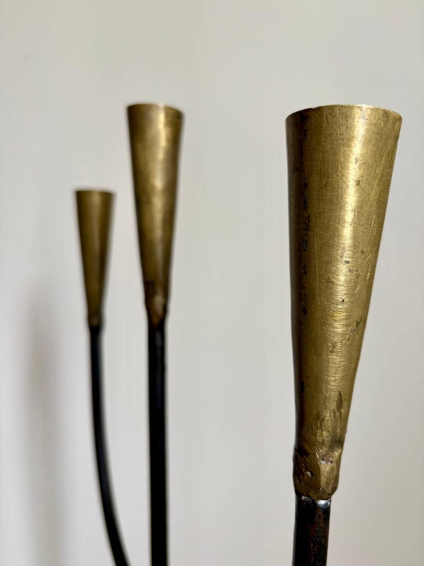Candelabrum for the floor in wrought iron and brass.