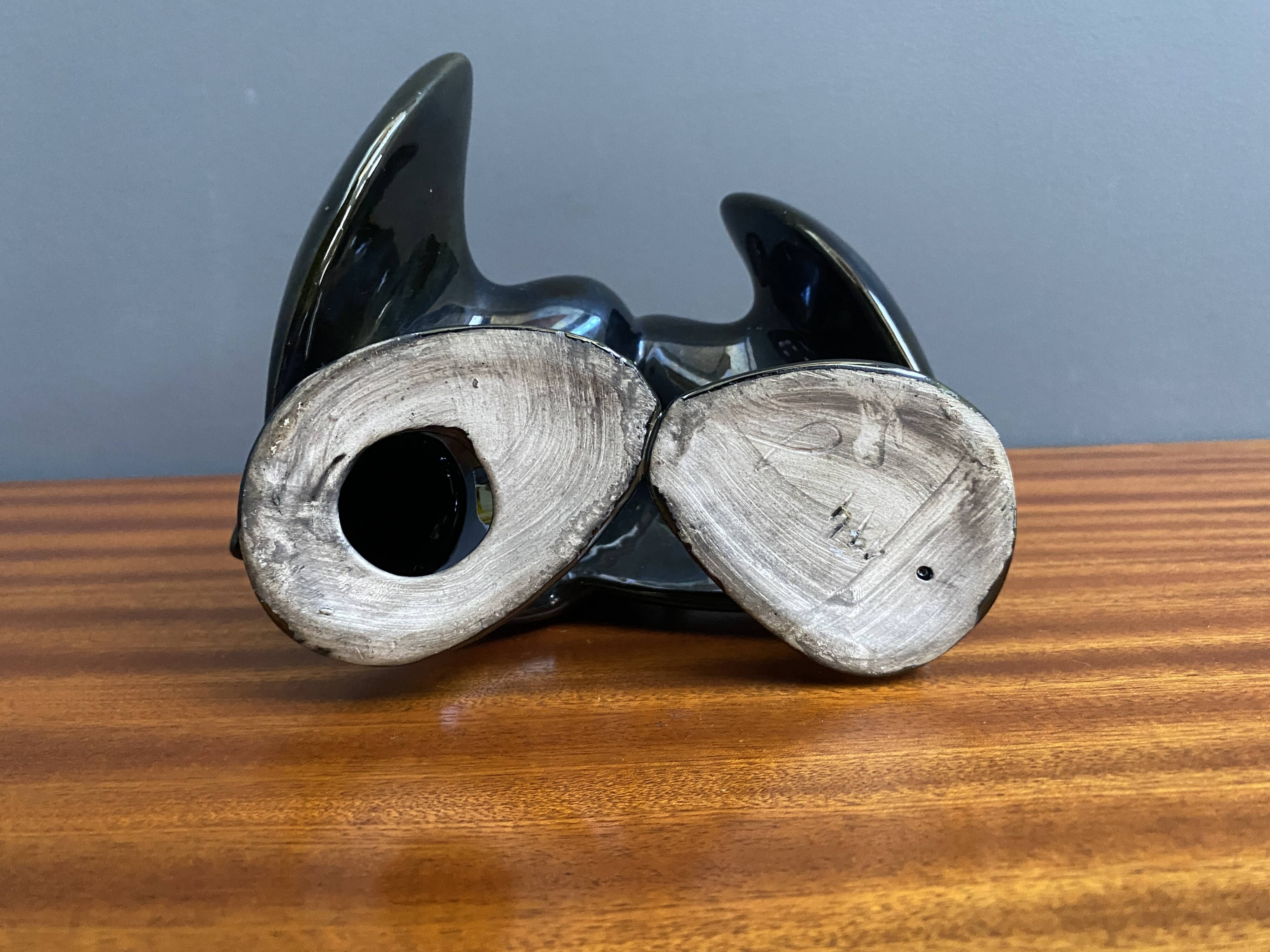 Black ceramic figurine of 2 Pelicans by Miroslav Smutny 1960s